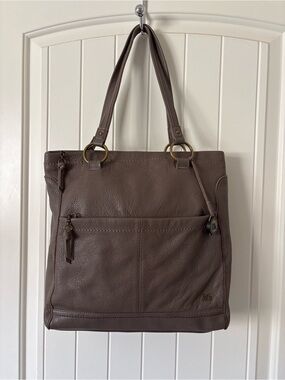 The Sak Taupe Pebbled Leather Tote Bag | Large Shoulder Purse Brass Hardware